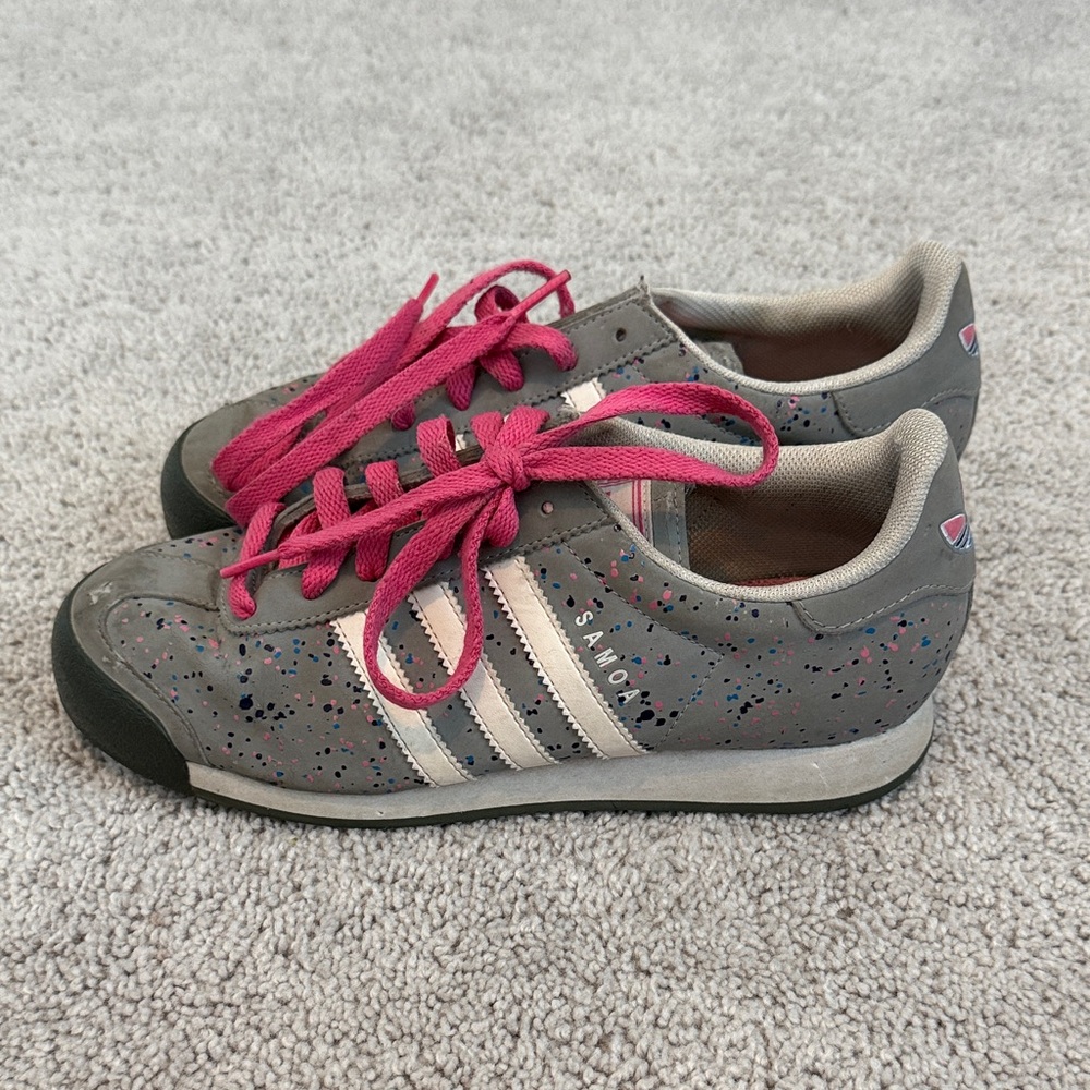 adidas Gray Sneakers with Pink Laces